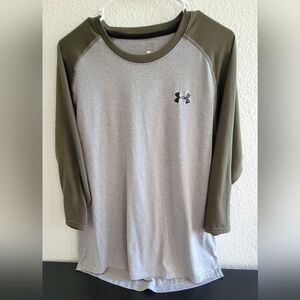 Under Armour Men's Baseball Tech 3/4 Sleeve Two-Tone Gray and Olive T-Shirt